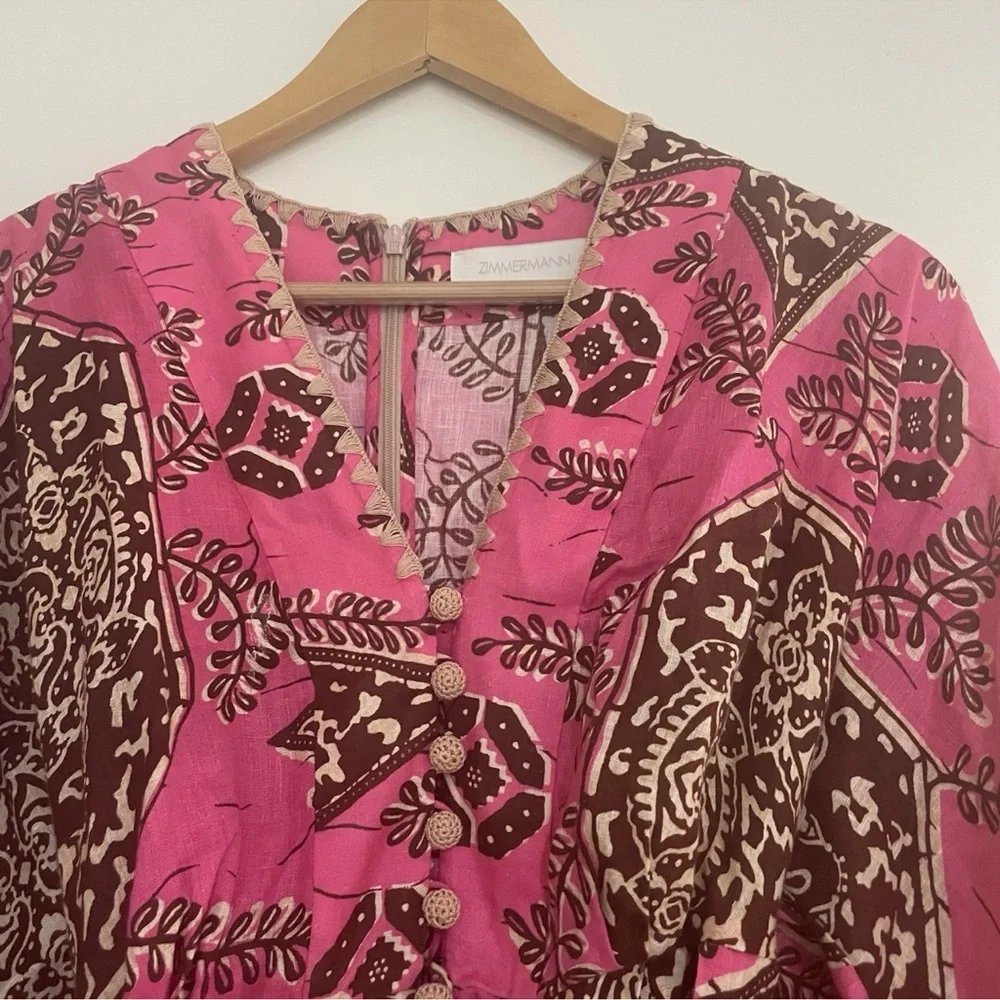 Zimmermann Lulu Pink and Brown Geometric Mini Dress - Picture 6 of 16